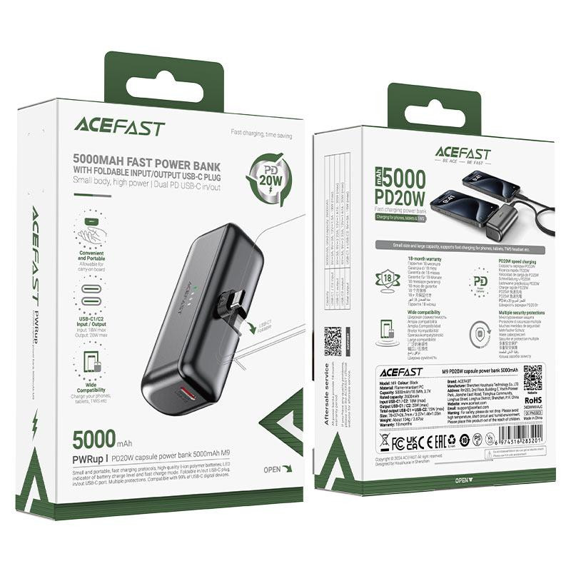 Зовнішній акумулятор ACEFAST M9-5000 PD20W capsule power bank Black Киев - изображение 2