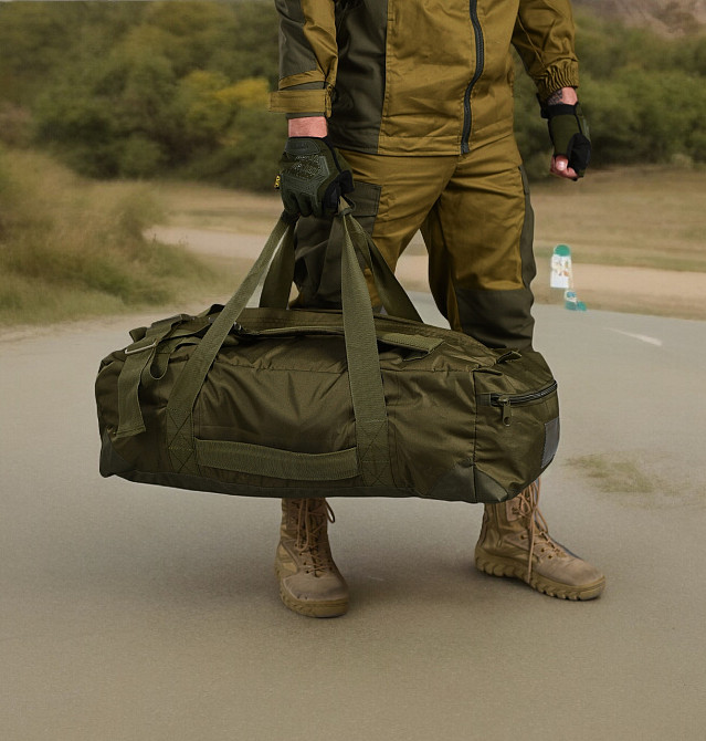 Сумка баул тактическая армейская походная 3 в 1 на 65 л рюкзак для военных и туристов усиленный Хаки Одесса - изображение 6