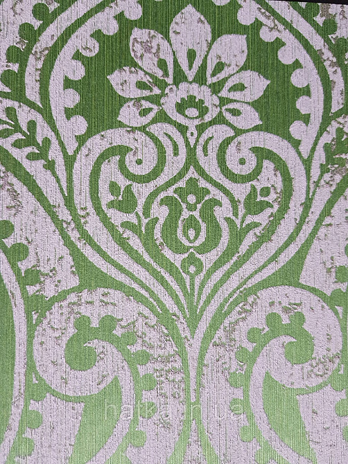 Шпалери текстильні еко 0.53х10.05 Rasch Textil Valentina класика вензелі дамаски сірі на зеленому салатовому Київ - фото 4
