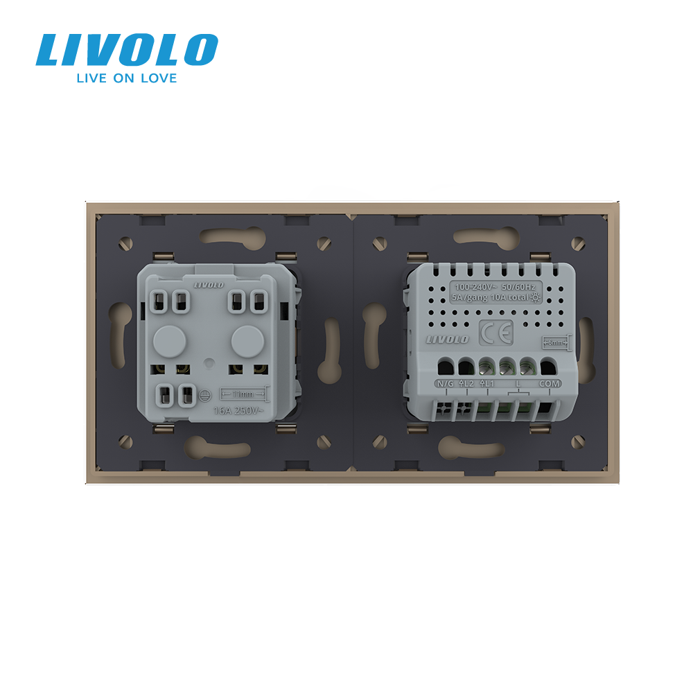 LIVOLO Сенсорний прохідний/перехресний вимикач 1 сенсор 1 розетка LIVOLO золото матове скло Коломыя - изображение 4