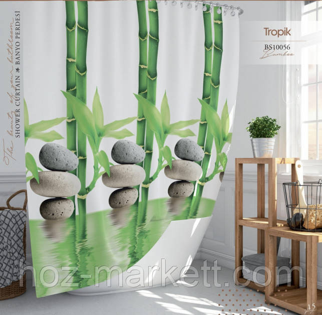 Тканевая шторка для душа Тропик 240 х 200 см Турция бамбук Харьков - изображение 1
