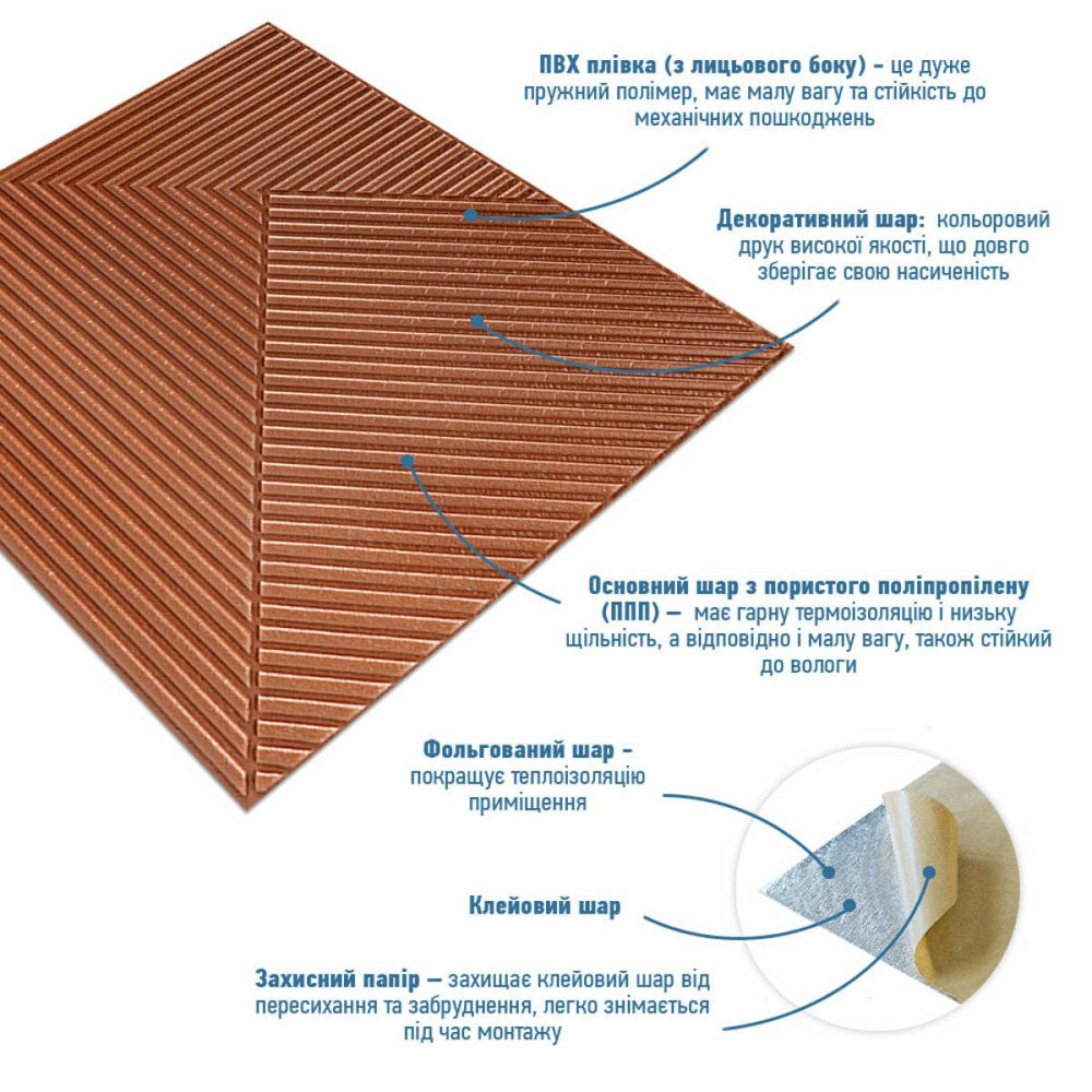 Самоклеюча декоративна 3D панель 500х500х5мм Коричневий SW-00002880 Київ - фото 2