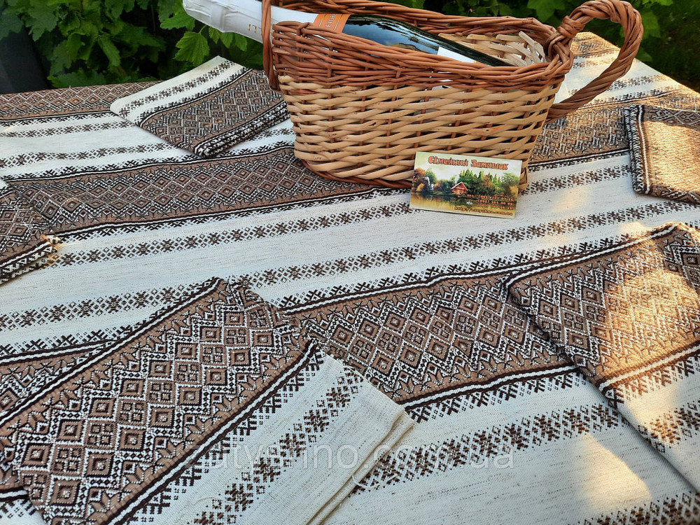 Комплект вышитый скатерть с салфетками кофейный Киев - изображение 4
