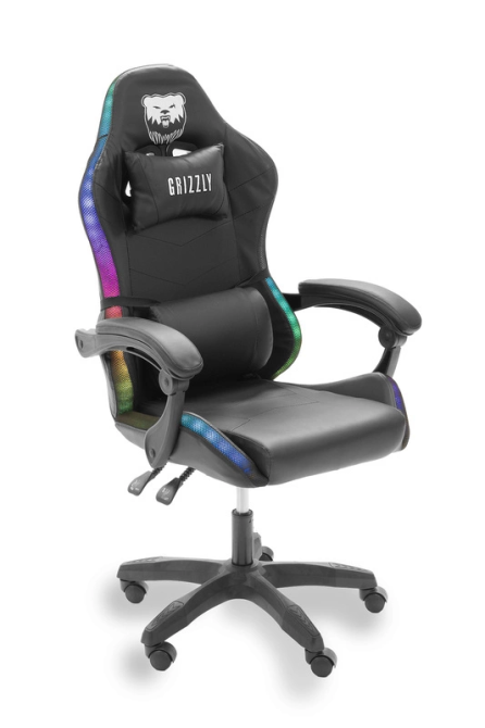 Геймерське крісло Grizzly з RGB LED підсвіткою (12 режимів), Чорний Київ - фото 12