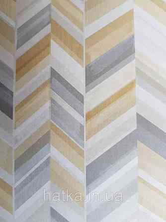 Шпалери вінілові Grandeco One roll one motif 2 IW2301 панно під дерево під паркет ялинка жовтий сірий бежевий Київ