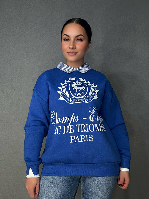 Світшот жіночий OLIVIA 2473 утеплений на флісі з коміром та принтом, синій, one size Київ - фото 15