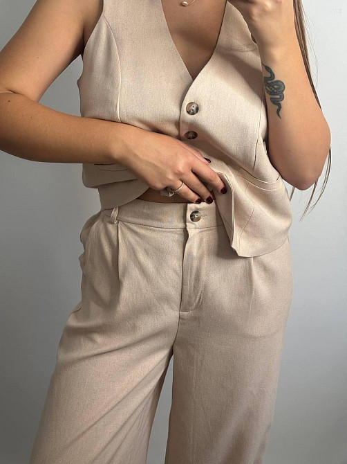 Лляний костюм-трійка в класичному стилі Бежевий M-L Харків - фото 7