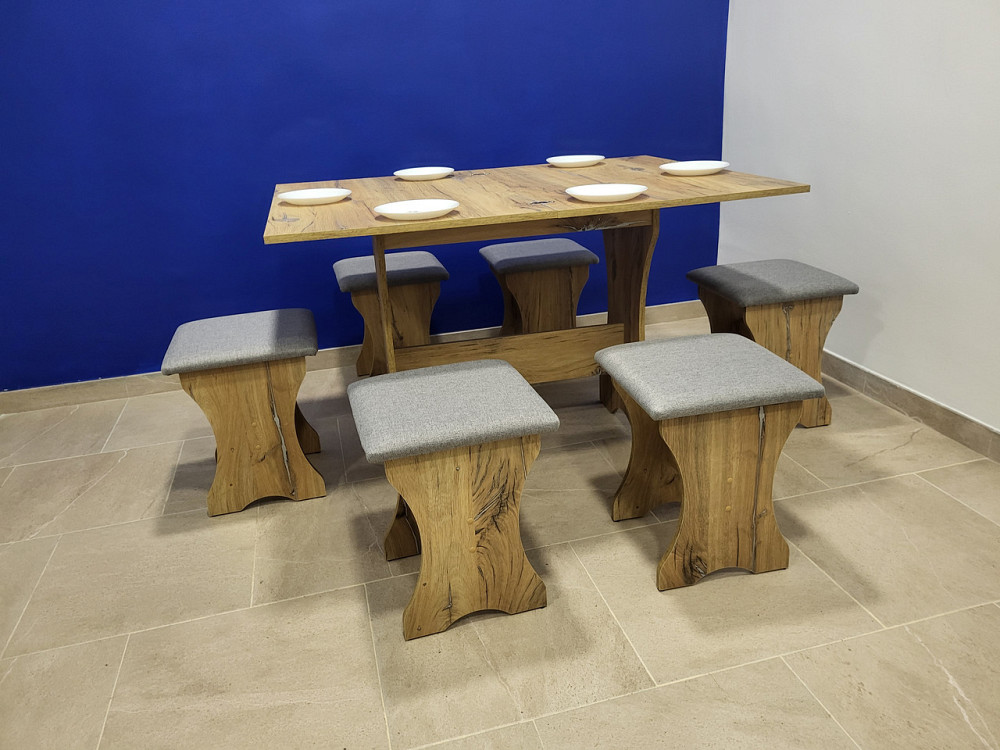 Комплект раскладной стол и 6 мягких табуреток - Ткань / цвет Дуб Флагшток Львов - изображение 5