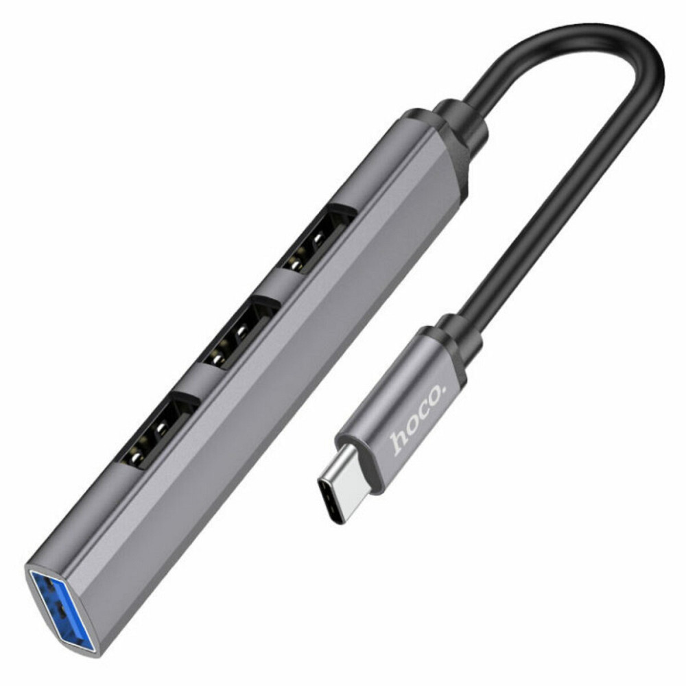 Кабель-перехiдник HOCO HB26 4 in 1 adapter(Type-C to USB3.0+USB2.0*3) Metal Gray Київ - фото 2
