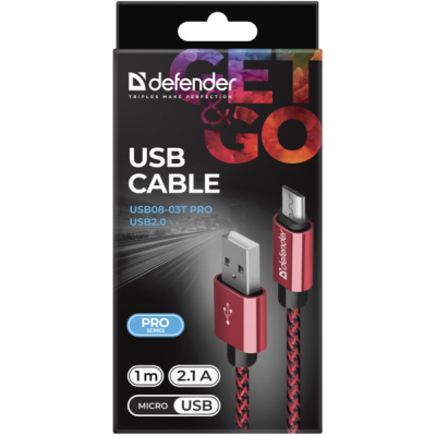 Дата кабель USB 2.0 AM to Micro 5P 1.0m USB08-03T red Defender (87801) Винница