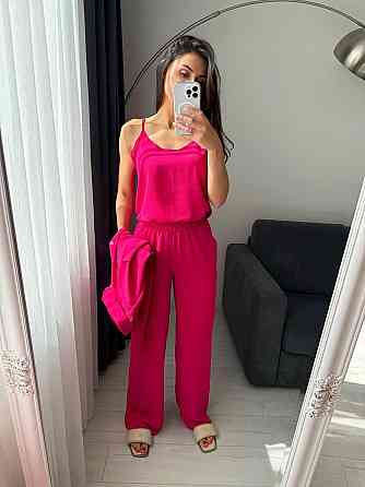 Женский базовый костюм тройка: рубашка майка и штаны креп жатка Малиновый, 42/44 Одесса