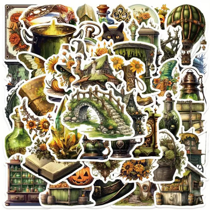 Набор винтажных стикеров 50 шт – магические наклейки в ведьминском стиле Киев - изображение 1
