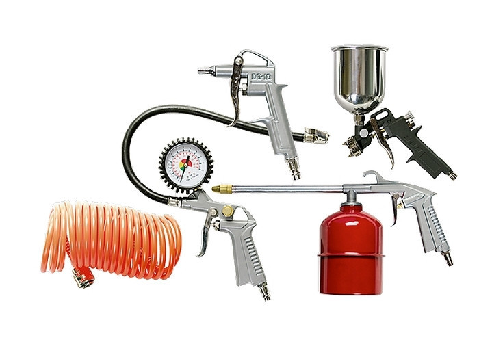 Набір пневмоінструменту, 5 предметів, швидкознімне соед., краскорасп. з нижнім бачком MATRIX Полтава - фото 1