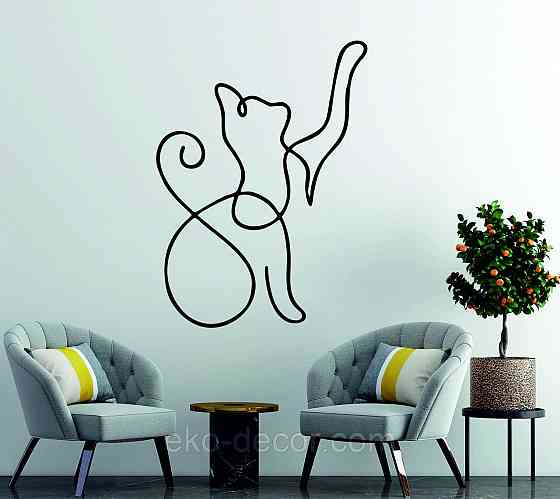 Декоративное настенное 3D Панно «Кот» Декор на стену с объемом 70*51 см, Черный Киев