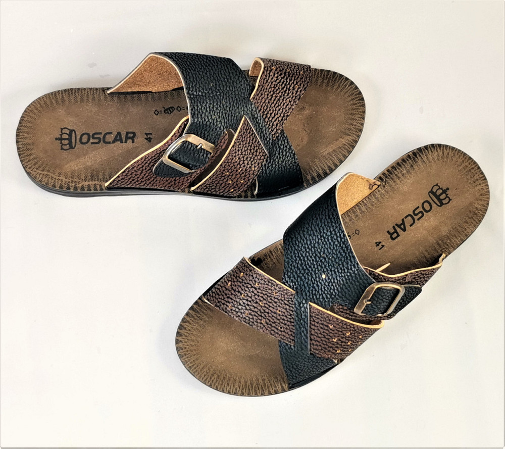 Мужские Шлёпанцы Тапочки Сланцы Чёрные с Коричневым Кожаные (размеры: 41,42,43,44) Днепр - изображение 7