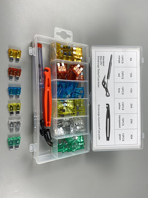 Набор предохранителей 93 шт  (5А, 10А, 15А, 20А, 25А, 30А) захват + тестер 6-24В пластиковый бокс Мукачево - изображение 8
