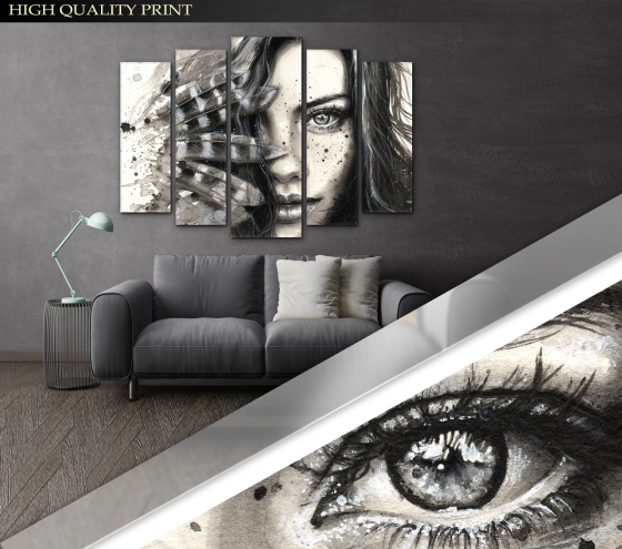Модульна картина у вітальню / спальню Дівчина з пір'ям Art-472_5 ( 80х118см ) Київ