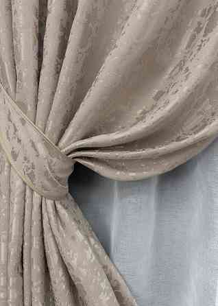 Комплект штор VR-Textil Лен Мрамор 150х270 2шт и Тюль 600х270 1717ш-1276т Серо-бежевый с белым 71-013/5 Киев