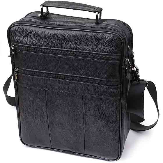 Вместительная мужская сумка с ручкой для переноса в руке из натуральной кожи Черный (Vintage) Киев