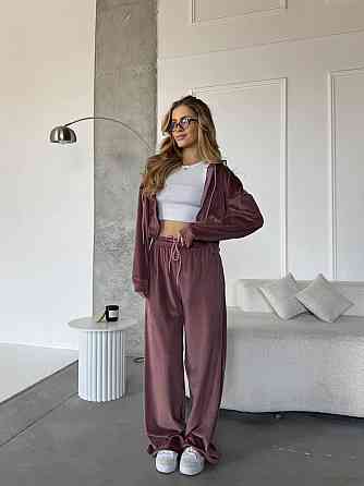 Женский повседневный костюм двойка: кофта и штаны велюр Какао, 46/48 Одесса