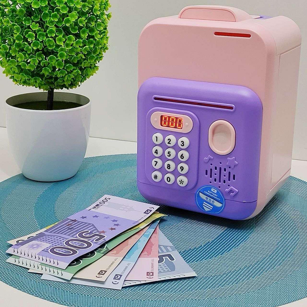 Сейф-скарбничка Банківський термінал з кодовим замком відбиток затягує купюри звук підсвічування Рожево-фіолетовий (589-36A-37A) Чернигов - изображение 9