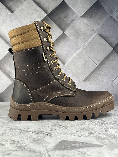 Тактические мужские зимние зимние водонепроницаемые берцы коричневые теплые армейские берцы с мехом WAR Львов - изображение 5