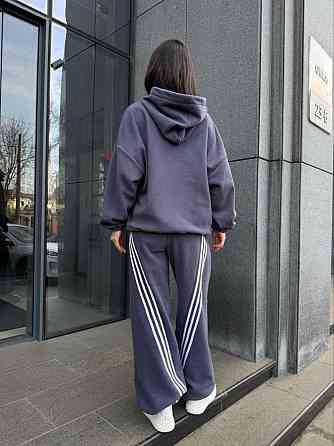 Женский теплый костюм двойка с лампасами из турецкого флиса Серый, 46/48 Одесса