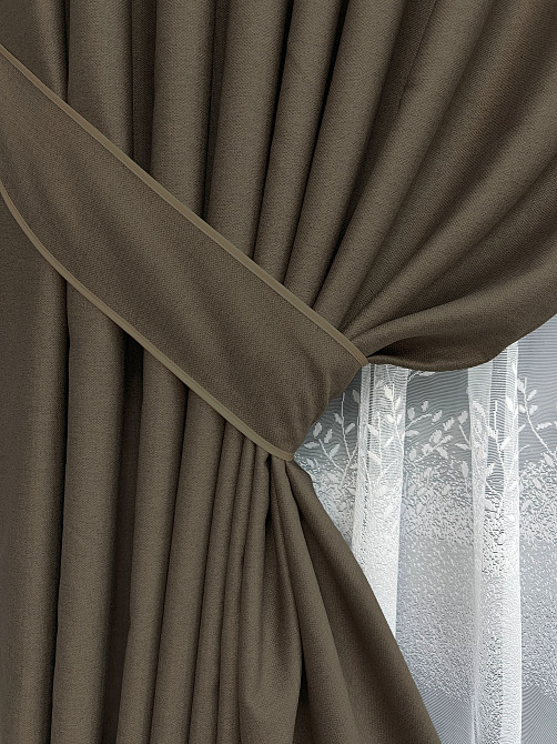 Комплект штор VR-Textil Шеніл 200х270 2шт і Тюль 500х270 1591ш-1680т Кавовий з білим 71-200/6 Київ - фото 4