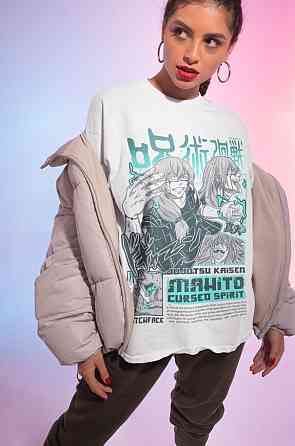 Футболка для хлопчика з аніме принтом Магічна битва оверсайз (зріст від 165 до 180) Чорний AnimeJ1163m Дніпро