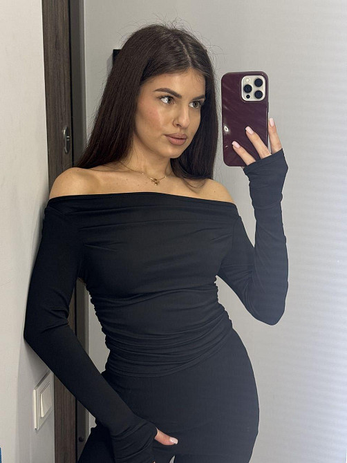 Жіночий романтичний лонгслів із відкритими плечима турецький мікродайвінг Чорний, 46/48 Одеса - фото 2