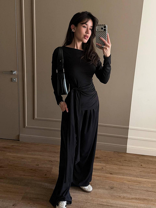 Женский стильный трендовый костюм двойка из вискозы Черный, 42/44 Одесса - изображение 1