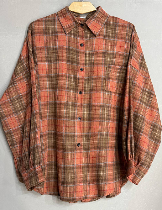 Сорочка жіноча A-N 8313 у клітинку оверсайз широка бавовняна, помаранчевий, one size Київ - фото 12