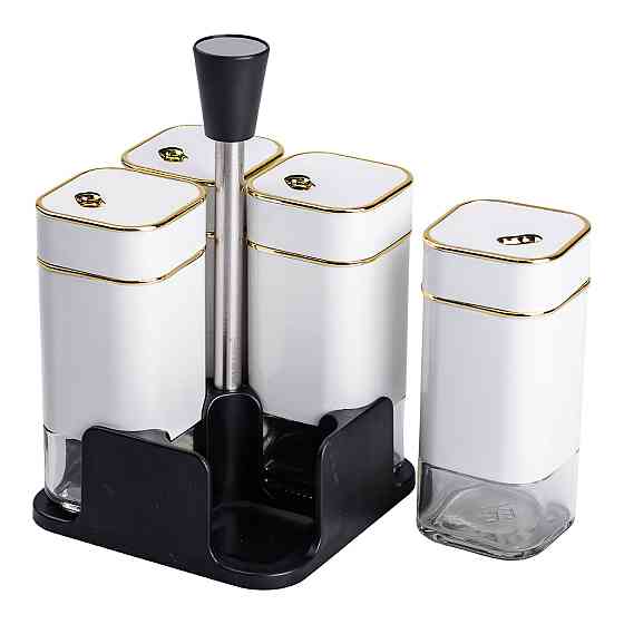 Набір для спецій на підставці 4 предмети 10х10х17 см ємності для приправ 120 мл Білий HP-1312 Коломия