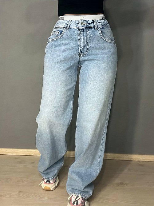 Джинсы женские I8 51896 BAGGY jeans резинка надпись широкие от бедра палаццо, голубой, 28, 28, 74 см, 108 см Киев - изображение 7