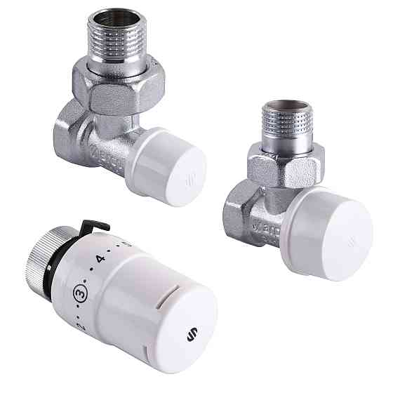 Набор Краны радиаторные угловые ARCO 1/2″ подача + обратка + термоголовкаа KC001 KCТ01 М30 (000004852) Киев