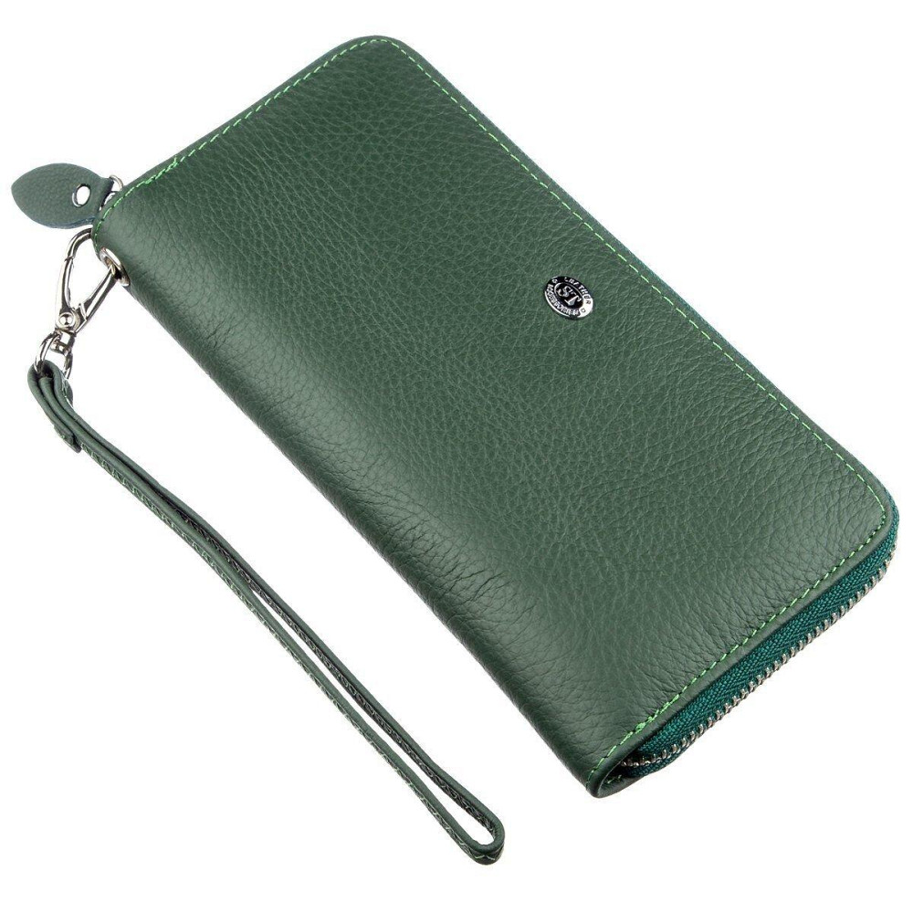 Жіночий шкіряний гаманець-клатч на блискавці зелений (ST Leather) Київ - фото 13