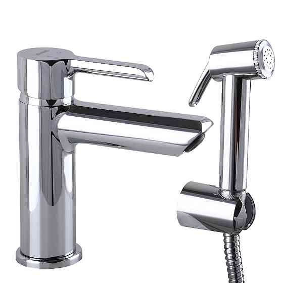 Смеситель для умывальника DOMINO PRESTIGE DPS-222 с гигиенической лейкой, шланг 200 см, на гайке Киев