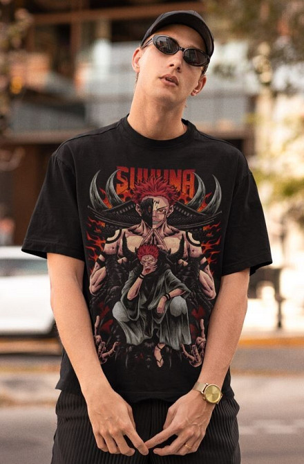 Футболка для хлопчика з аніме принтом Магічна битва оверсайз (зріст від 165 до 180) Чорний AnimeJ0879m Дніпро - фото 3