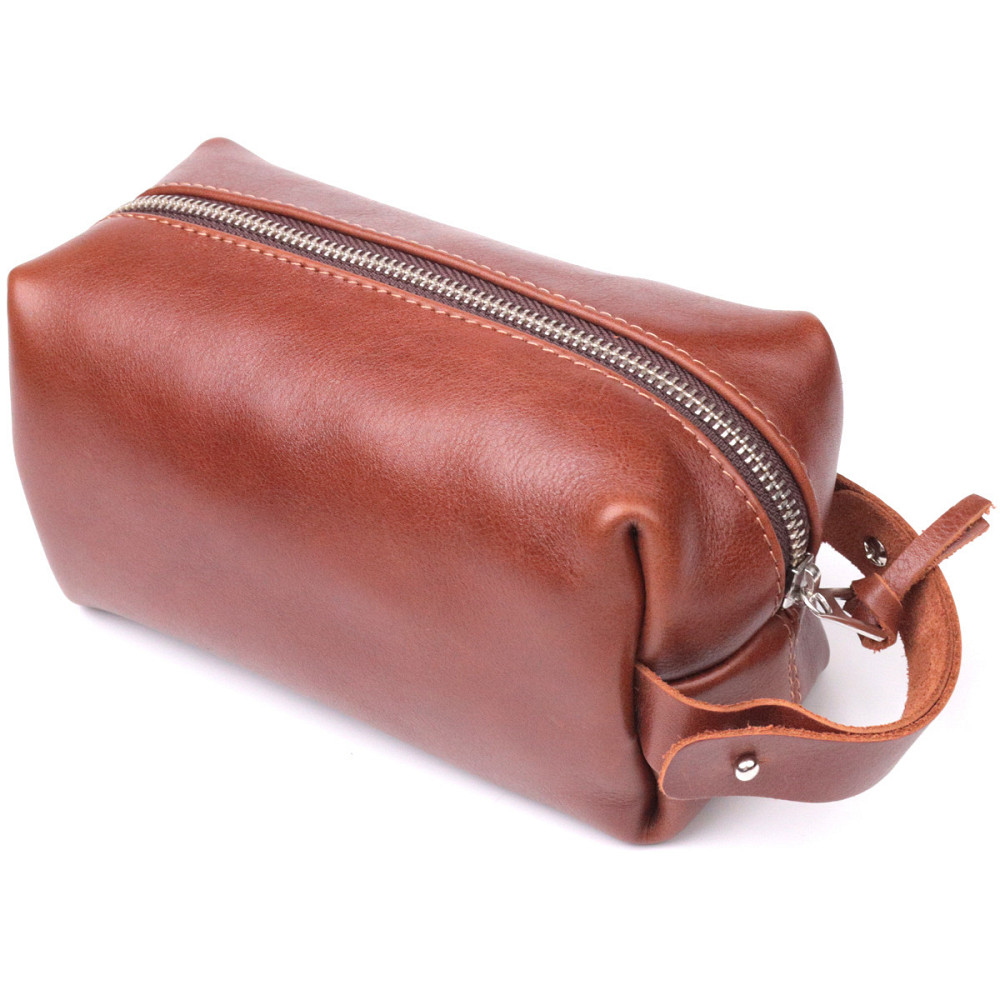 Мужской несессер среднего размера из гладкой кожи на молнии Украина GRANDE PELLE 16766 Светло-коричневый Киев - изображение 2