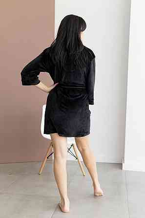 Халат женский плюш велюр под пояс Черный L Харьков