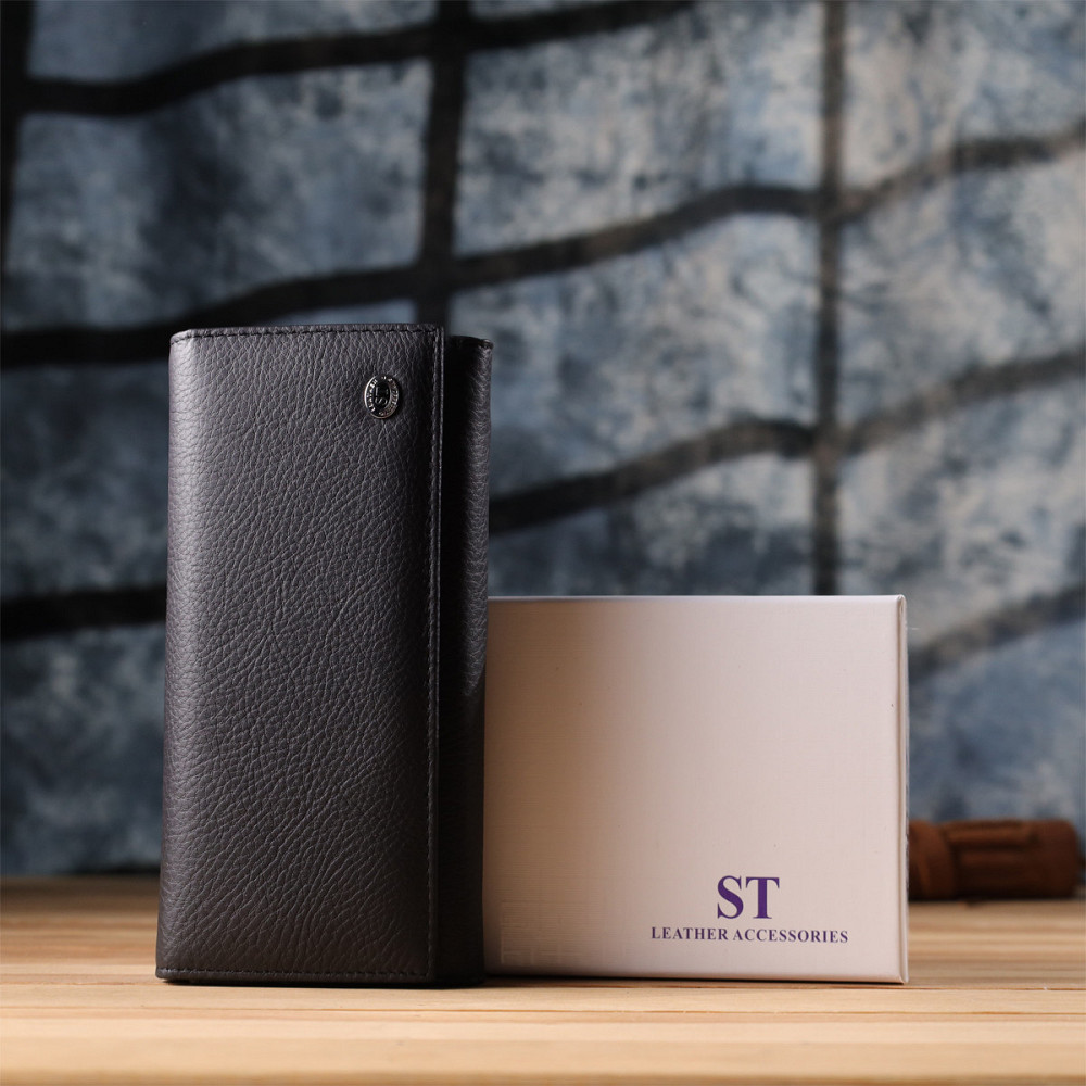 Вместительный кошелек для женщин из натуральной кожи Черный (ST Leather) Киев - изображение 4