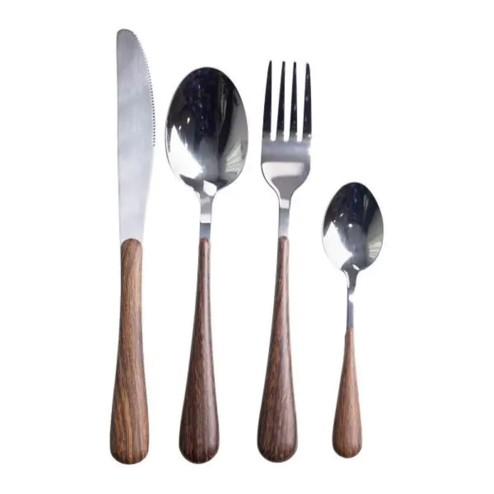 Набір столових приборів на 6 персон з дерев'яними ручками на підставці столові прибори 24 шт Срібло HP-20-1 Коломия - фото 2