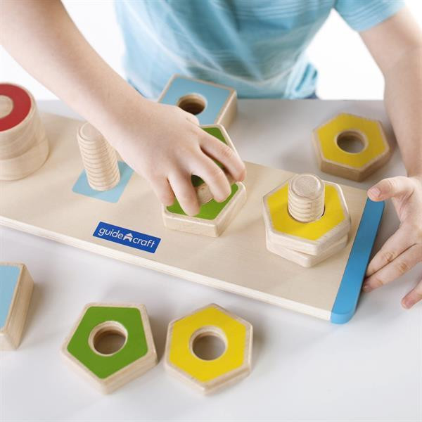 Деревянная логическая пирамидка Guidecraft Manipulatives Фигуры на резьбе (G6901) Харьков - изображение 14