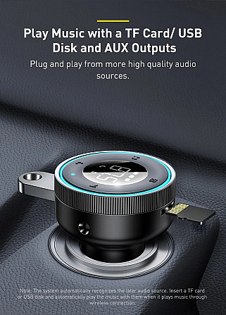 FM трансмітер модулятор Baseus Enjoy Car Wireless MP3 Charger CCLH-01 (Чорний) Николаев - изображение 8