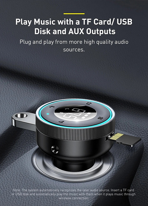 FM трансмітер модулятор Baseus Enjoy Car Wireless MP3 Charger CCLH-01 (Чорний) Миколаїв - фото 8