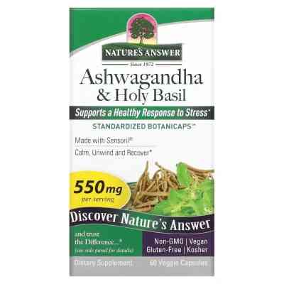 Трави Nature&apos;s Answer Ашваганда та базилік священний, 550 мг, Ashwagandha &amp; Holy Basil, 60 в (NTA-16358) Вінниця