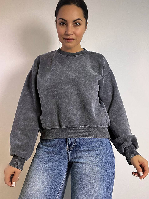 Свитшот женский Joy One 25177 оверсайз свободный крой средняя длина вареный тай-дай one size, графит, one size Киев - изображение 9