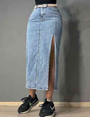 Юбка женская джинсовая Vanver 2030 длинная с боковым разрезом и ремнем голубая, голубой, 28, 28, 73 см, 98 см Киев