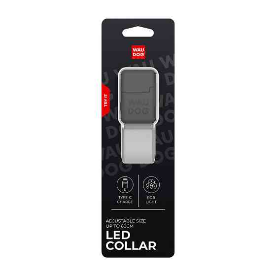 Ошейник для собак с подсветкой WAUDOG LED, RGB, Type-C, регулируемый, Ш 25 мм, Дл 60 см Киев