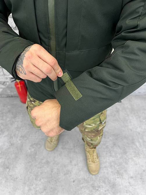 Куртка зимова чоловіча тепла з капюшоном олива під шеврон липучка Одеса - фото 7